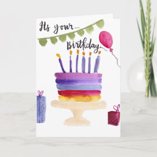 Modern birthday cake watercolor birthday karte