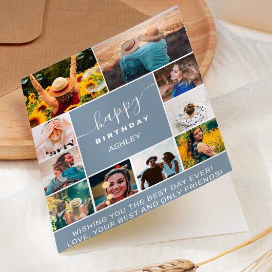 Modern birthday dusty blue 10 Foto Grid Karte