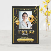 Modern Birthday Gold Black 50. Foto Party Karte (Gelbe Blume)
