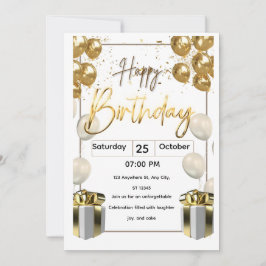 Modern Birthday Invitation Card with Golden Balloo Einladung