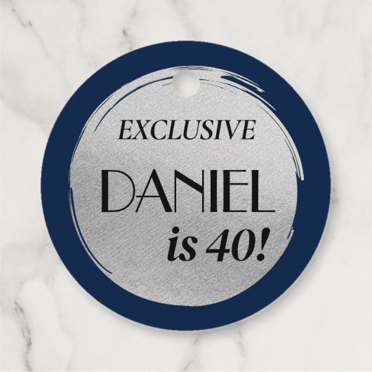 Modern Birthday Navy Blue Silver Geschenkanhänger (Rückseite)