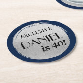 Modern Birthday Navy Blue Silver Runder Pappuntersetzer (Angewinkelt)