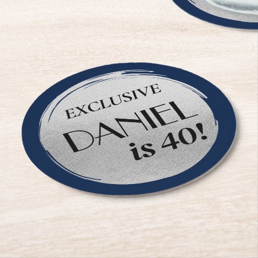 Modern Birthday Navy Blue Silver Runder Pappuntersetzer (Angewinkelt)
