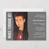 Modern Birthday Party Foto Einladung Dunkelgrau (Vorderseite)