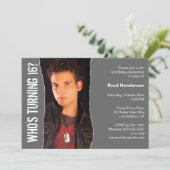 Modern Birthday Party Foto Einladung Dunkelgrau (Stehend Vorderseite)