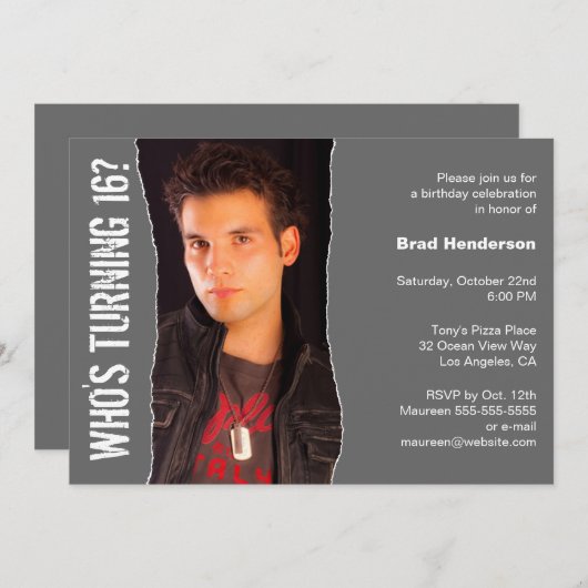 Modern Birthday Party Foto Einladung Dunkelgrau (Vorne/Hinten)