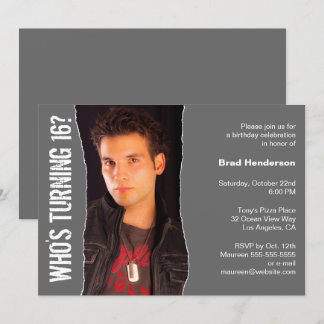 Modern Birthday Party Foto Einladung Dunkelgrau