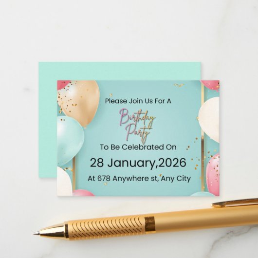 Modern Birthday Party Invitation || Customizable Begleitkarte (Vorderseite/Rückseite Beispiel)