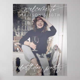 Modern Birthday Party Photo Welcome Elegant Script Poster