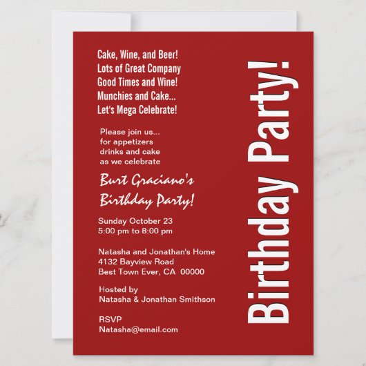 Modern Birthday Party Red and White LARGE Template Einladung (Vorderseite)