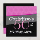 Modern Birthday Pink und Black Blume Star Muster Einladung (Vorne/Hinten)