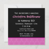 Modern Birthday Pink und Black Blume Star Muster Einladung (Rückseite)