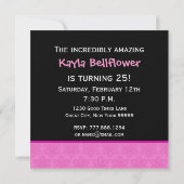 Modern Birthday Pink und Black Blume Star Muster Einladung (Rückseite)