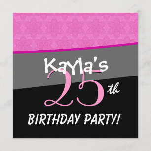 Modern Birthday Pink und Black Blume Star Muster Einladung