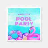 Modern Birthday Pool Party Pink Flamingo Napkins Serviette (Vorderseite)