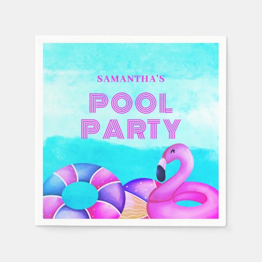 Modern Birthday Pool Party Pink Flamingo Napkins Serviette (Vorderseite)