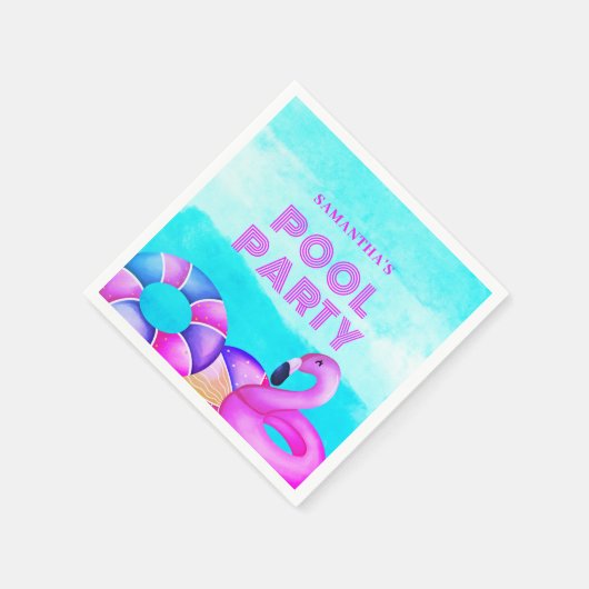 Modern Birthday Pool Party Pink Flamingo Napkins Serviette (Ecke)