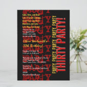 Modern Birthday Red Gold Black Grunge LARGE Einladung (Stehend Vorderseite)