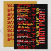 Modern Birthday Red Gold Black Grunge LARGE Einladung (Vorne/Hinten)