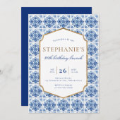 Modern Bistro Brunch Rahmen Blue Tile 30. Geburtst Einladung (Vorne/Hinten)