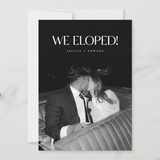 Modern Black 2-Photo Wedding Couple Elopement Ankündigung (Vorderseite)