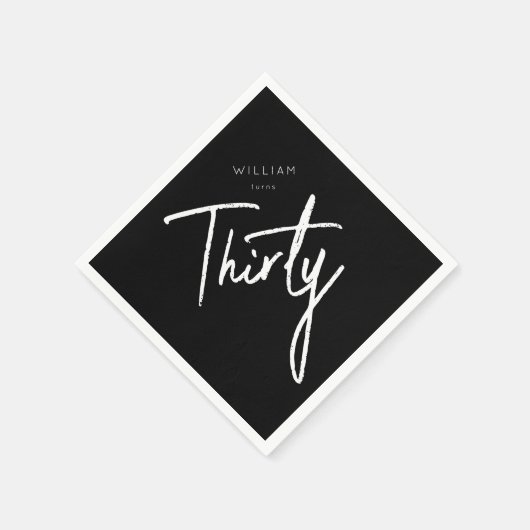 Modern Black 30. Dreißigste Geburtstagsparty Serviette (Ecke)