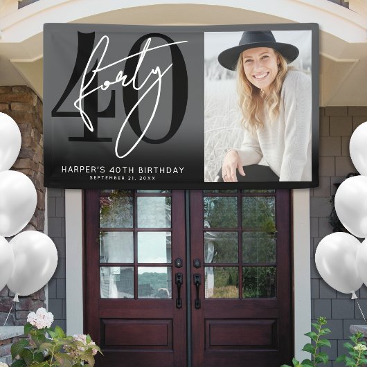 Modern Black 40th Birthday Party Banner