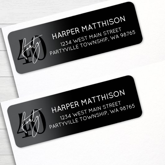 Modern Black 40th Birthday Party Return Address
