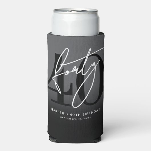 Modern Black 40th Birthday Party Selters Dosenkühler (Seltzer Vorderseite)