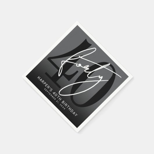 Modern Black 40th Birthday Party Serviette (Ecke)