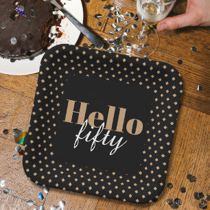 Modern Black 50. Geburtstag Hallo 50 Party Pappteller