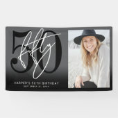 Modern Black 50th Birthday Party Banner (Horizontal)