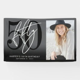 Modern Black 50th Birthday Party Banner