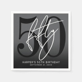 Modern Black 50th Birthday Party Serviette