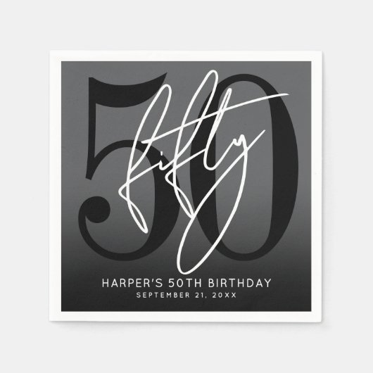Modern Black 50th Birthday Party Serviette (Vorderseite)
