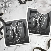Modern Black 50th Birthday Party Serviette