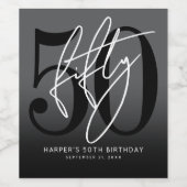 Modern Black 50th Birthday Party Weinetikett (Einzelnes Label)