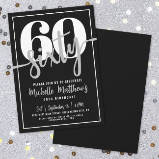 Modern Black 60. Geburtstagsparty Einladung
