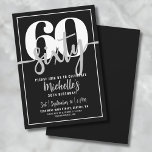 Modern Black 60. Geburtstagsparty Einladung<br><div class="desc">Eine einfache und moderne 60. Geburtstagsfeier, die perfekt zum Feiern dieses Meilensteins im Stil ist. Das elegante Design ist mit einem fett schwarzen Hintergrund und einem prominenten "60" oben ausgestattet. Unten, "Sixty" ist elegant in Skriptkalligraphie geschrieben, wodurch eine Touch der Raffinesse hinzugefügt wird. Der Text verbindet eine Mischung aus einfachen,...</div>