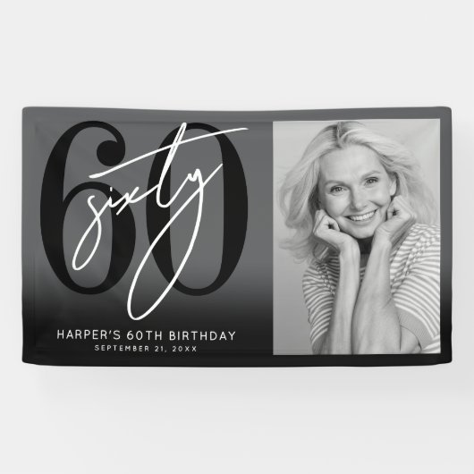 Modern Black 60th Birthday Party Banner (Horizontal)