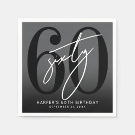 Modern Black 60th Birthday Party Serviette