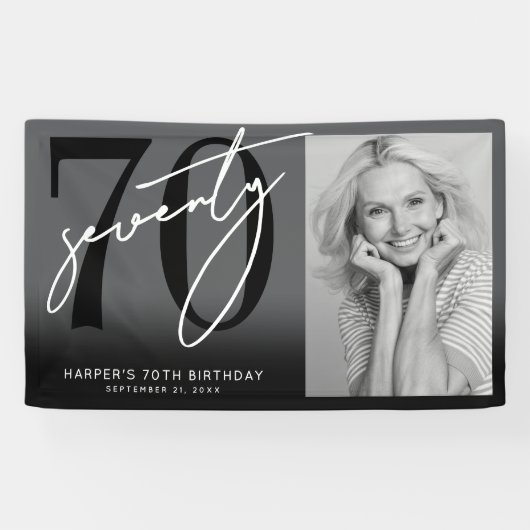 Modern Black 70th Birthday Party Banner (Horizontal)