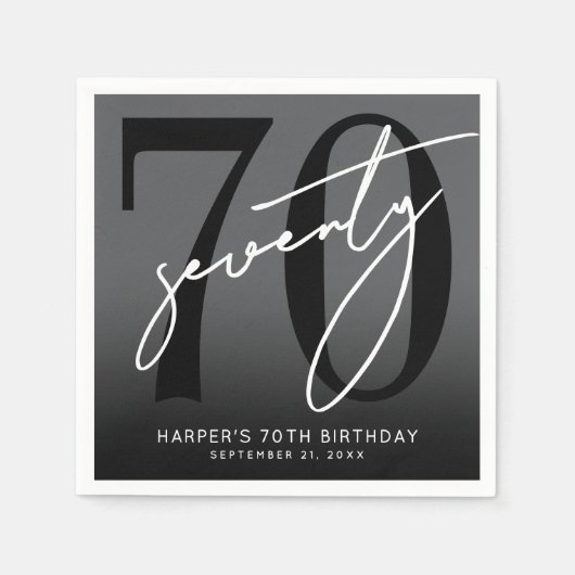 Modern Black 70th Birthday Party Serviette (Vorderseite)