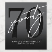 Modern Black 70th Birthday Party Weinetikett (Einzelnes Label)