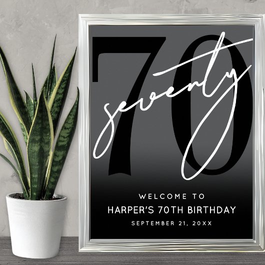 Modern Black 70th Birthday Party Welcome Sign Poster
