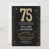 Modern Black 75. Geburtstag Einladung (Vorderseite)