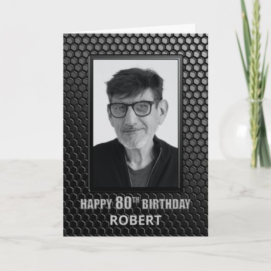Modern Black 80. Geburtstag Custom Foto Karte (Vorderseite)