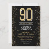 Modern Black 90. Geburtstag Einladung (Vorderseite)