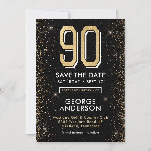 Modern Black 90. Geburtstag Save The Date (Vorderseite)