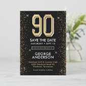 Modern Black 90. Geburtstag Save The Date (Stehend Vorderseite)